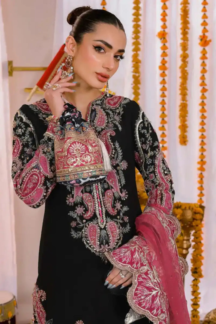 Reema Ahsan - Alizay  - Raw silk, Shamoos & Net - Black & Hot Pink - 3 Piece