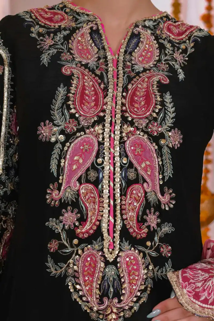 Reema Ahsan - Alizay  - Raw silk, Shamoos & Net - Black & Hot Pink - 3 Piece