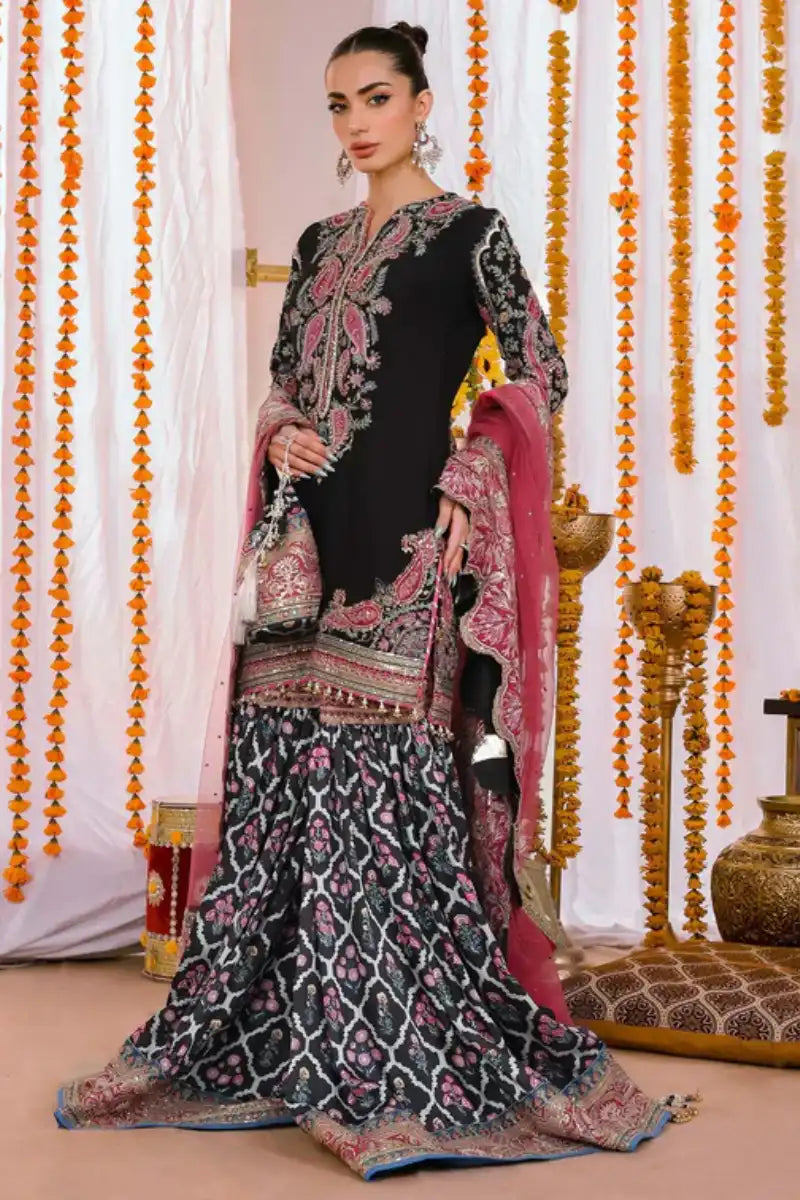 Reema Ahsan - Alizay  - Raw silk, Shamoos & Net - Black & Hot Pink - 3 Piece