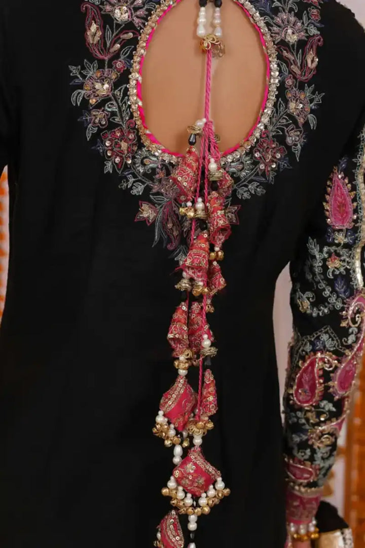 Reema Ahsan - Alizay  - Raw silk, Shamoos & Net - Black & Hot Pink - 3 Piece