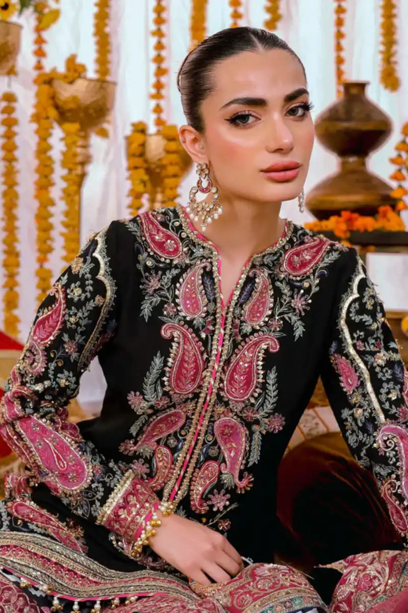 Reema Ahsan - Alizay  - Raw silk, Shamoos & Net - Black & Hot Pink - 3 Piece