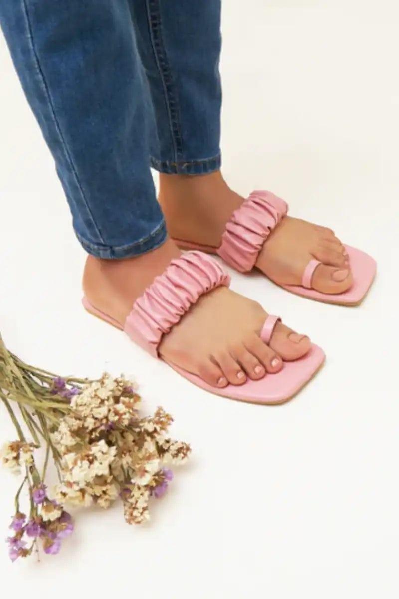 JootiShooti - Aloha Ruffle Slides (Pink) - Vegan Leather - Studio by TCS