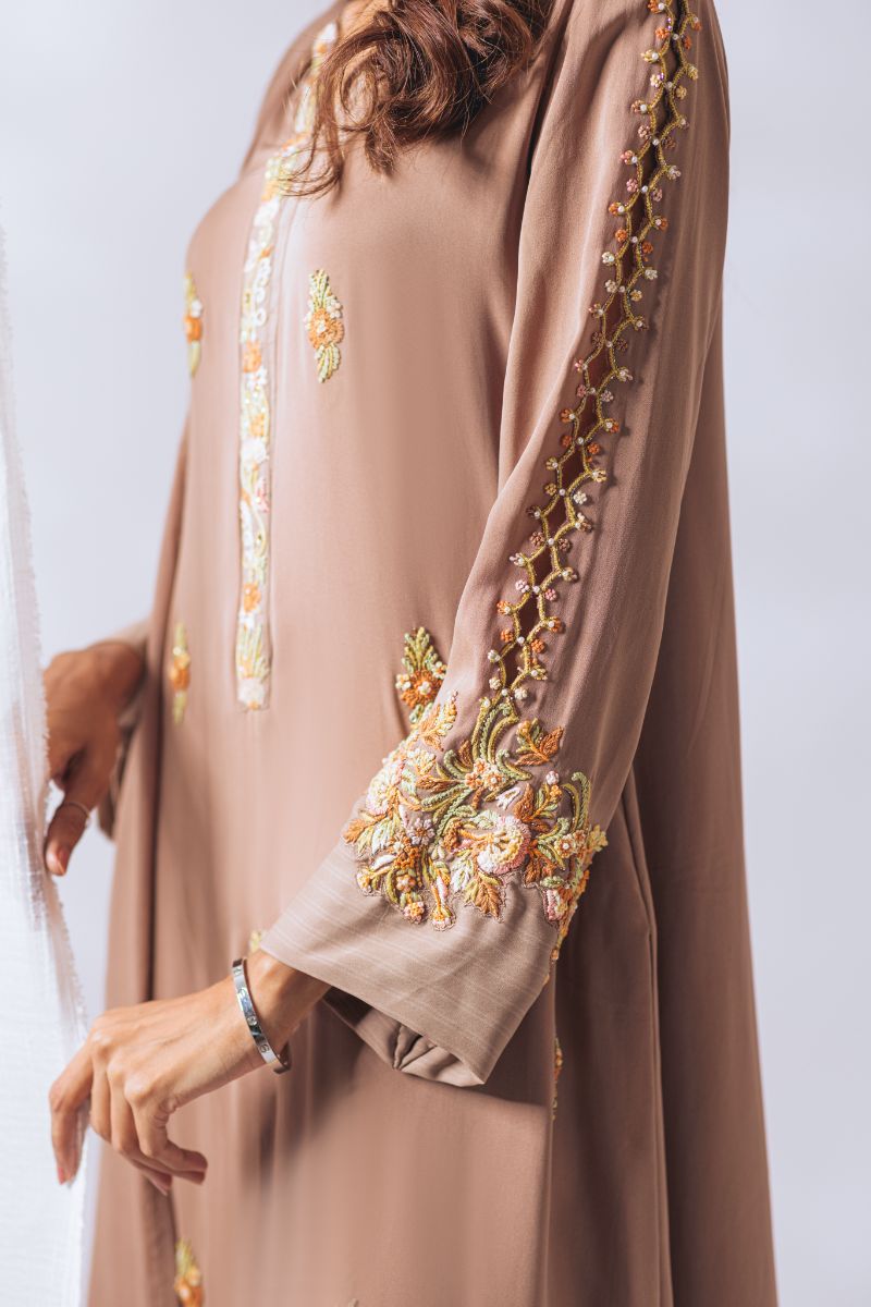 Khayal by Shaista Hasan - Amber gold - Pure Georgette & Chiffon - 3 Piece