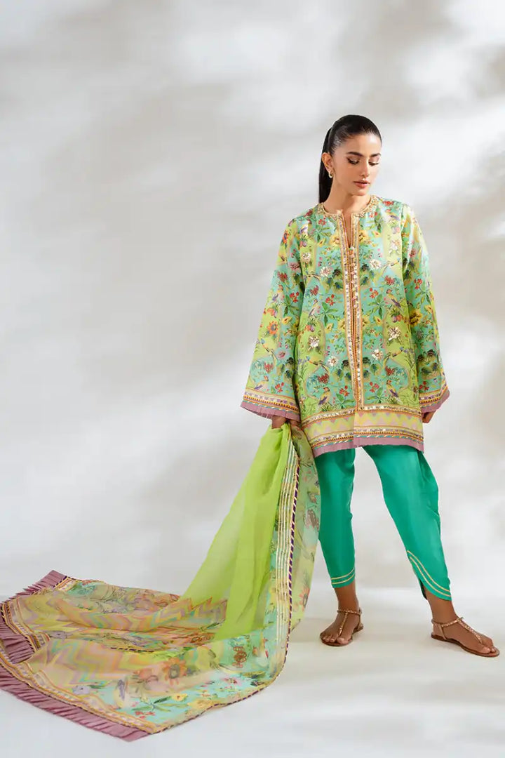 Sania Maskatiya - Anousha - Khadi Silk, PureRawSilk & Organza - Turquoise - Shirt , Dupatta & Shalwar - 3 Piece