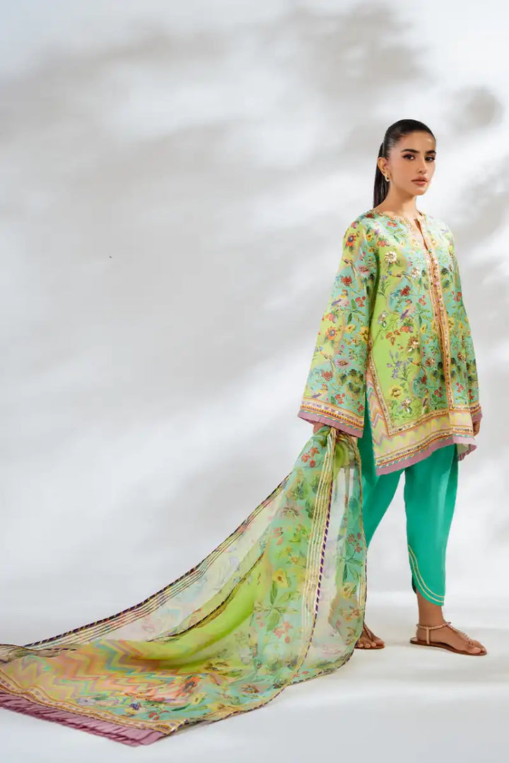 Sania Maskatiya - Anousha - Khadi Silk, PureRawSilk & Organza - Turquoise - Shirt , Dupatta & Shalwar - 3 Piece