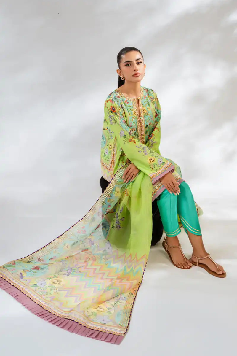 Sania Maskatiya - Anousha - Khadi Silk, PureRawSilk & Organza - Turquoise - Shirt , Dupatta & Shalwar - 3 Piece