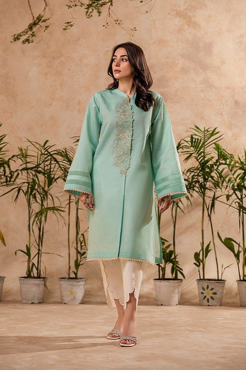 Fozia Khalid - Aqua Mint Tunic with Trouser - Cotton - 2 Piece - Studio by TCS