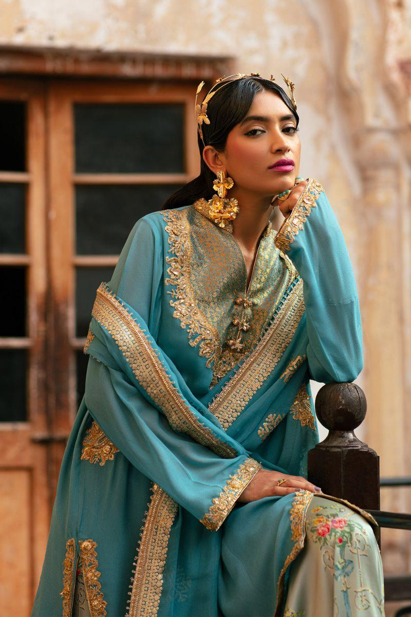 Nilofer Shahid - Aria - Maansi - Blue - Georgette Chiffon - 3 Piece