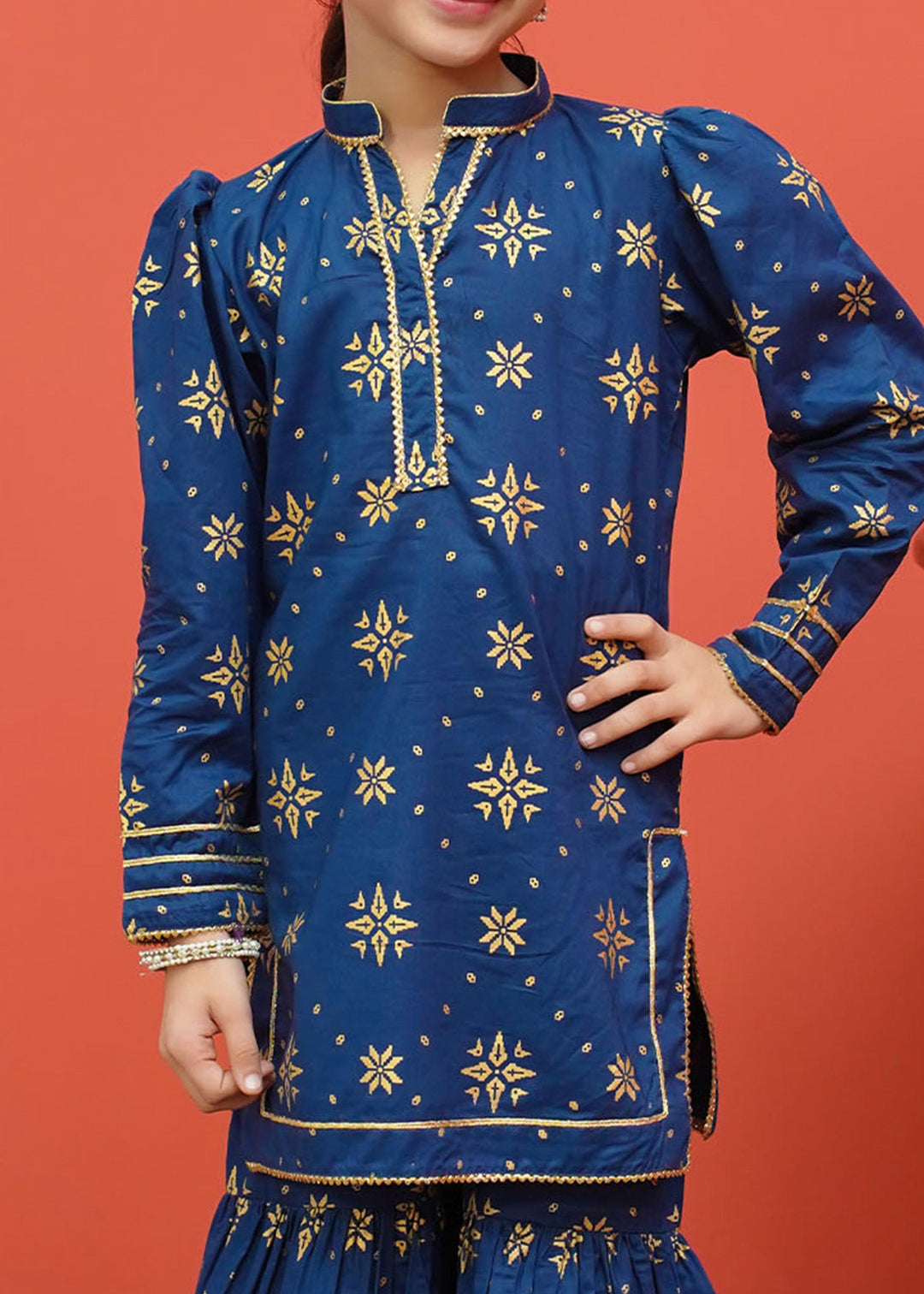 Modest - Blue Cambric Printed 3 Piece Suit | 8555