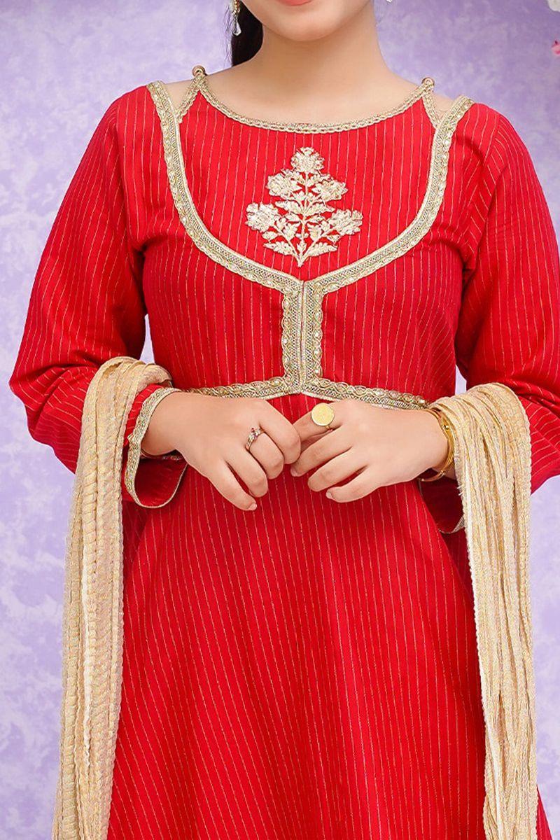 Modest - Roop - Red - Cotton - Girls 3 Piece Suit