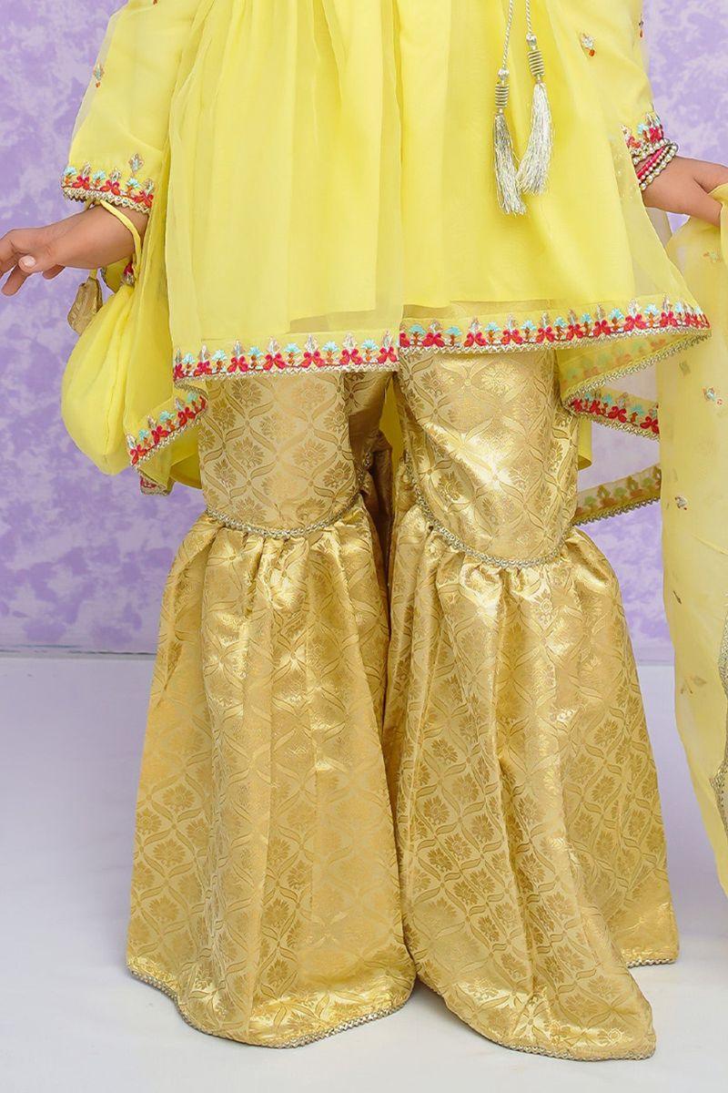 Modest - Mehjabeen - Lemon - Organza - Girls 3 Piece Suit