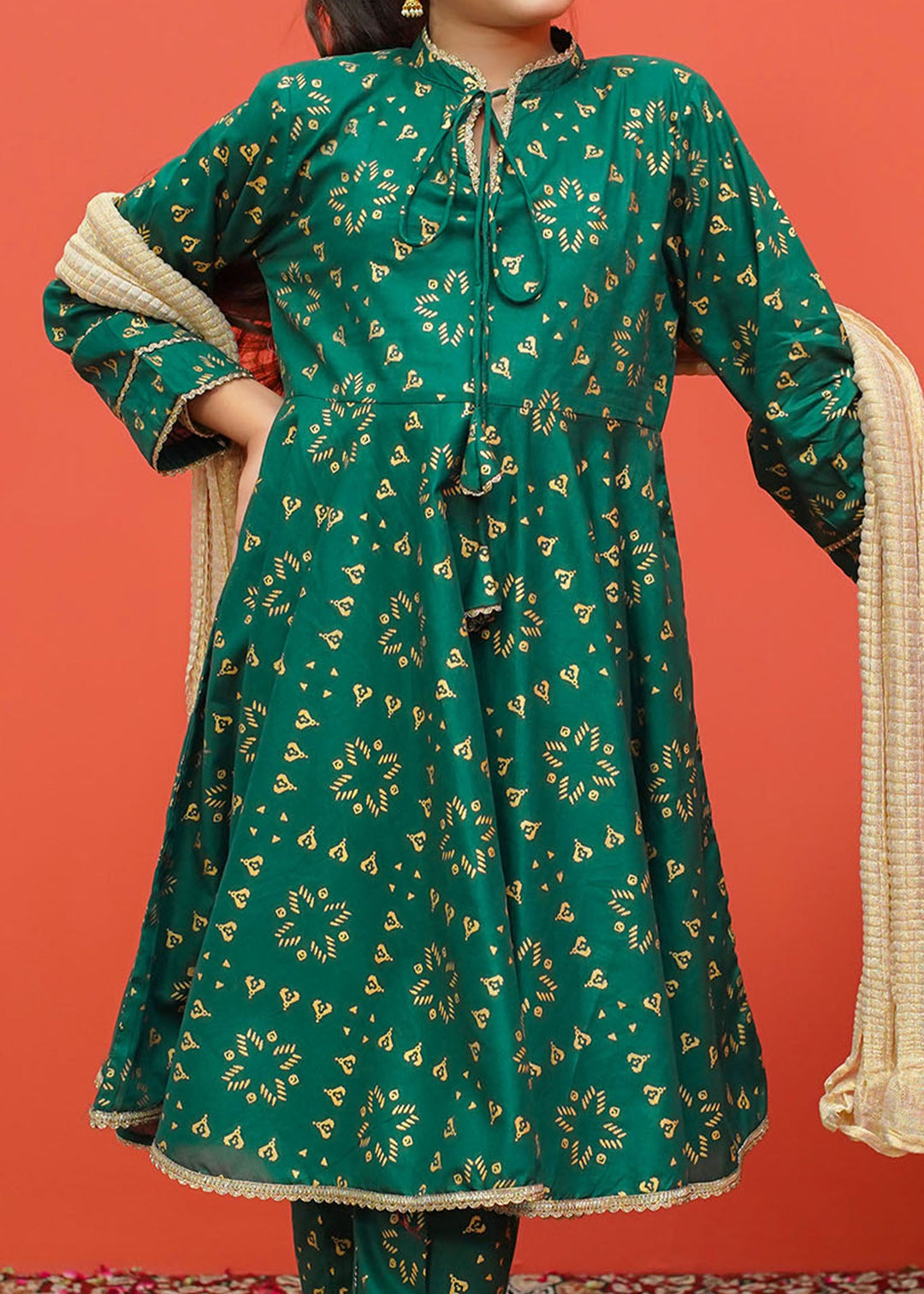 Modest - Green Cambric Printed 3 Piece Suit | 8525