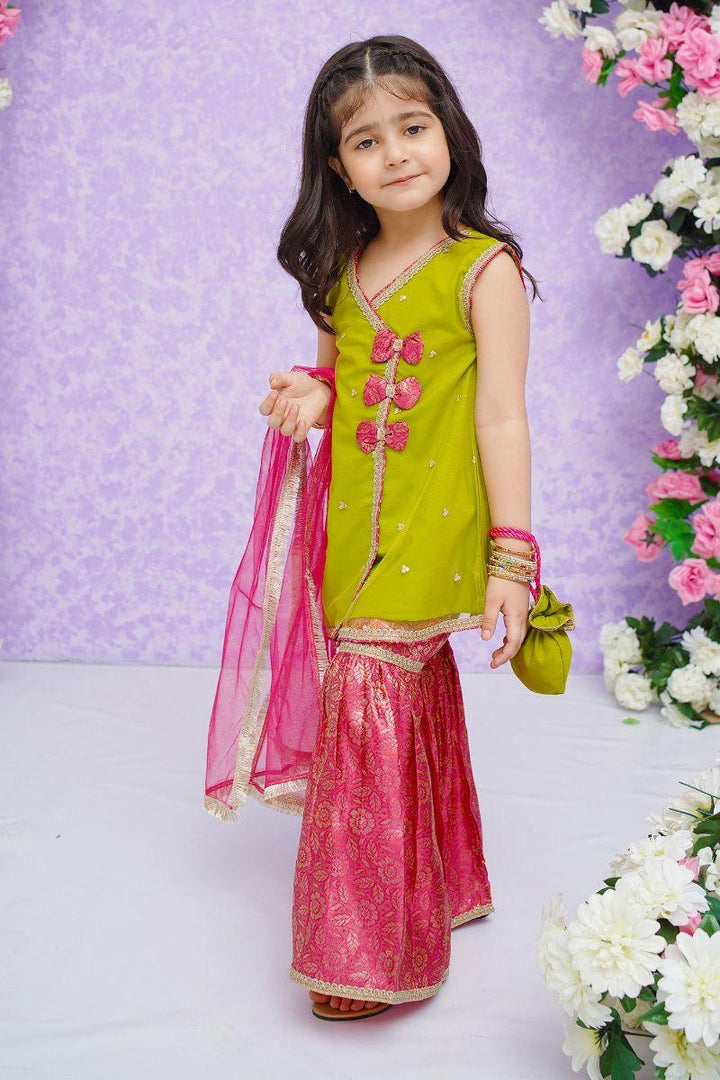 Modest - Geet - Green - Net - Girls 3 Piece Suit