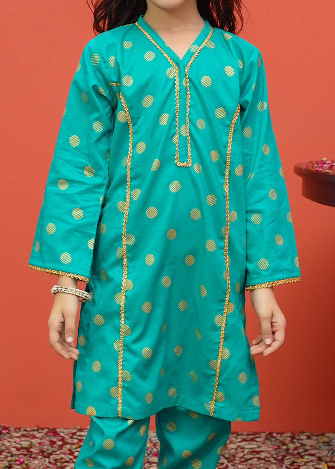 Modest - Green Toddlers Cambric Printed 2 Piece Suit | 8515