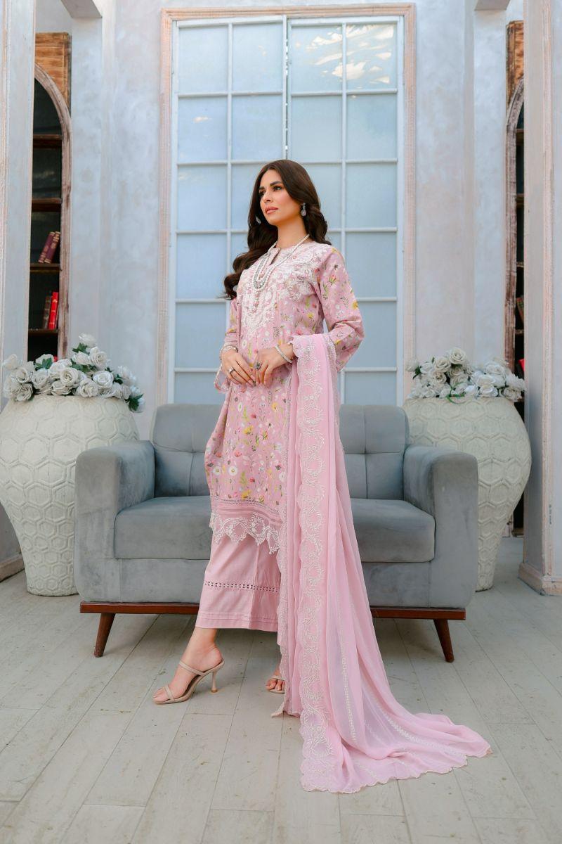 Reema Ahsan - Ayla  - Lawn & Chiffon - Pastel pink - 3 Piece