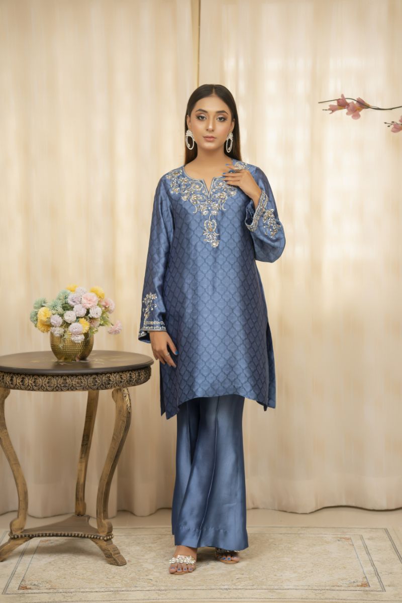 Sadia Aamir - Azm - Blue - Sheesha Silk - 3 Piece