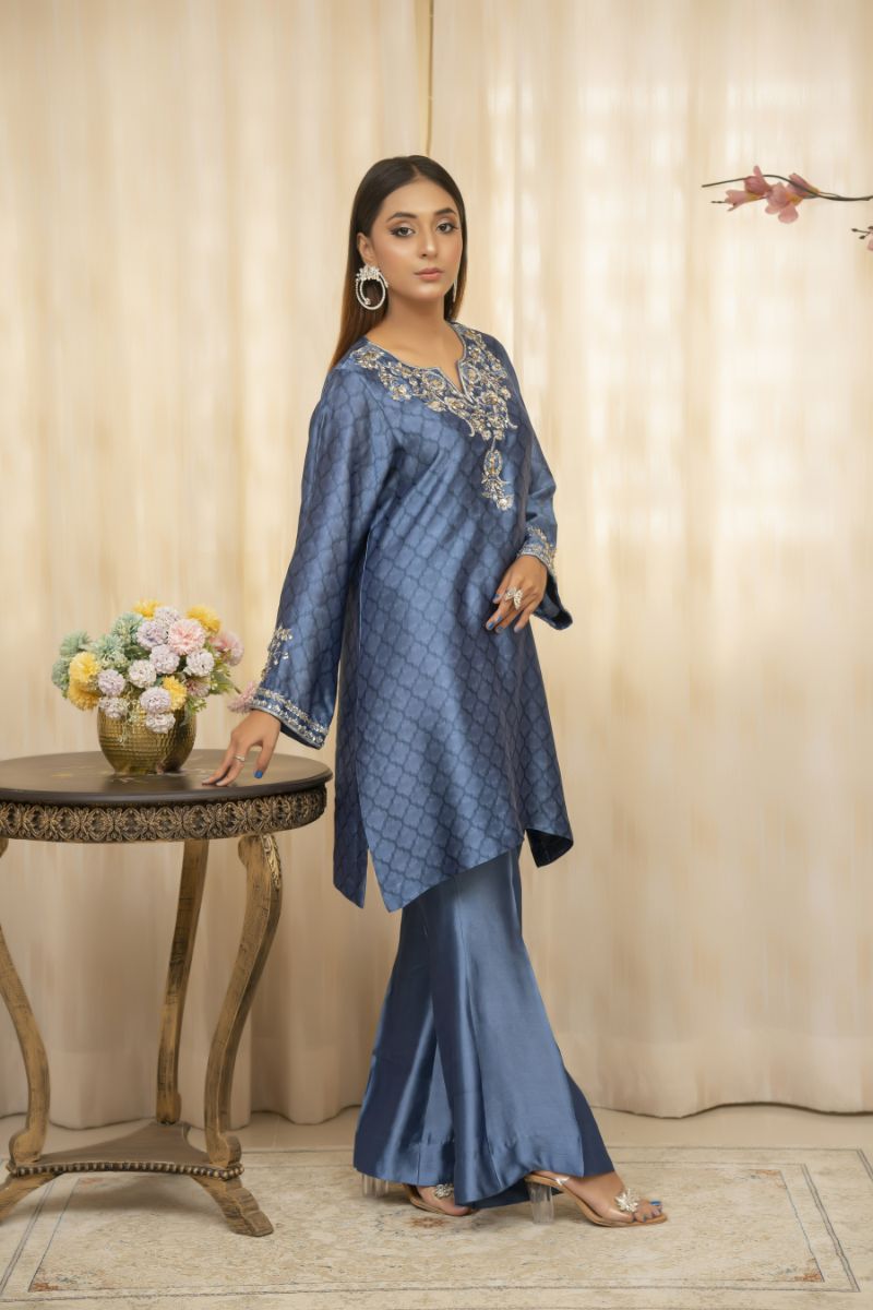 Sadia Aamir - Azm - Blue - Sheesha Silk - 3 Piece