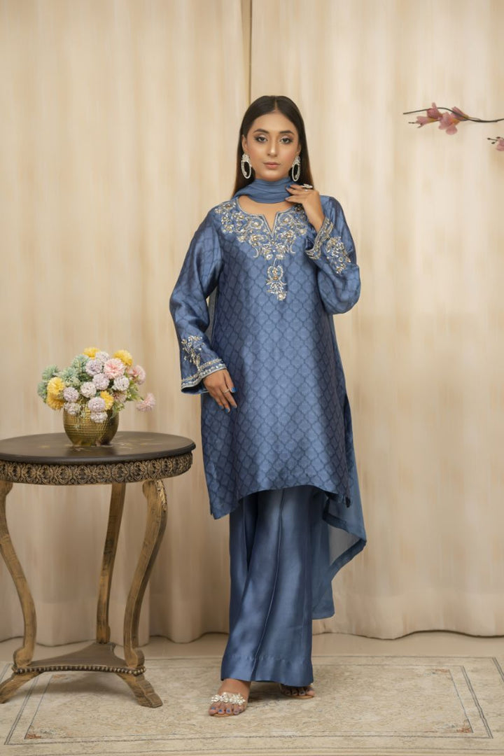 Sadia Aamir - Azm - Blue - Sheesha Silk - 3 Piece