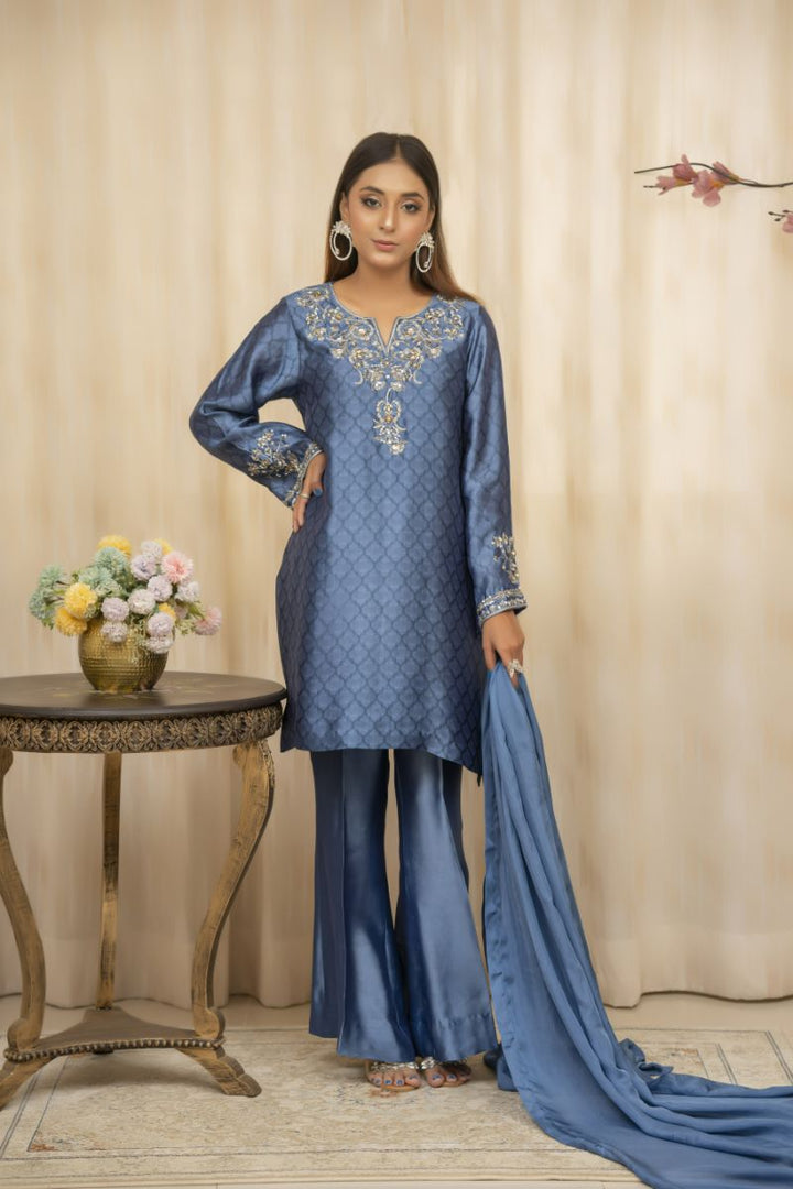 Sadia Aamir - Azm - Blue - Sheesha Silk - 3 Piece