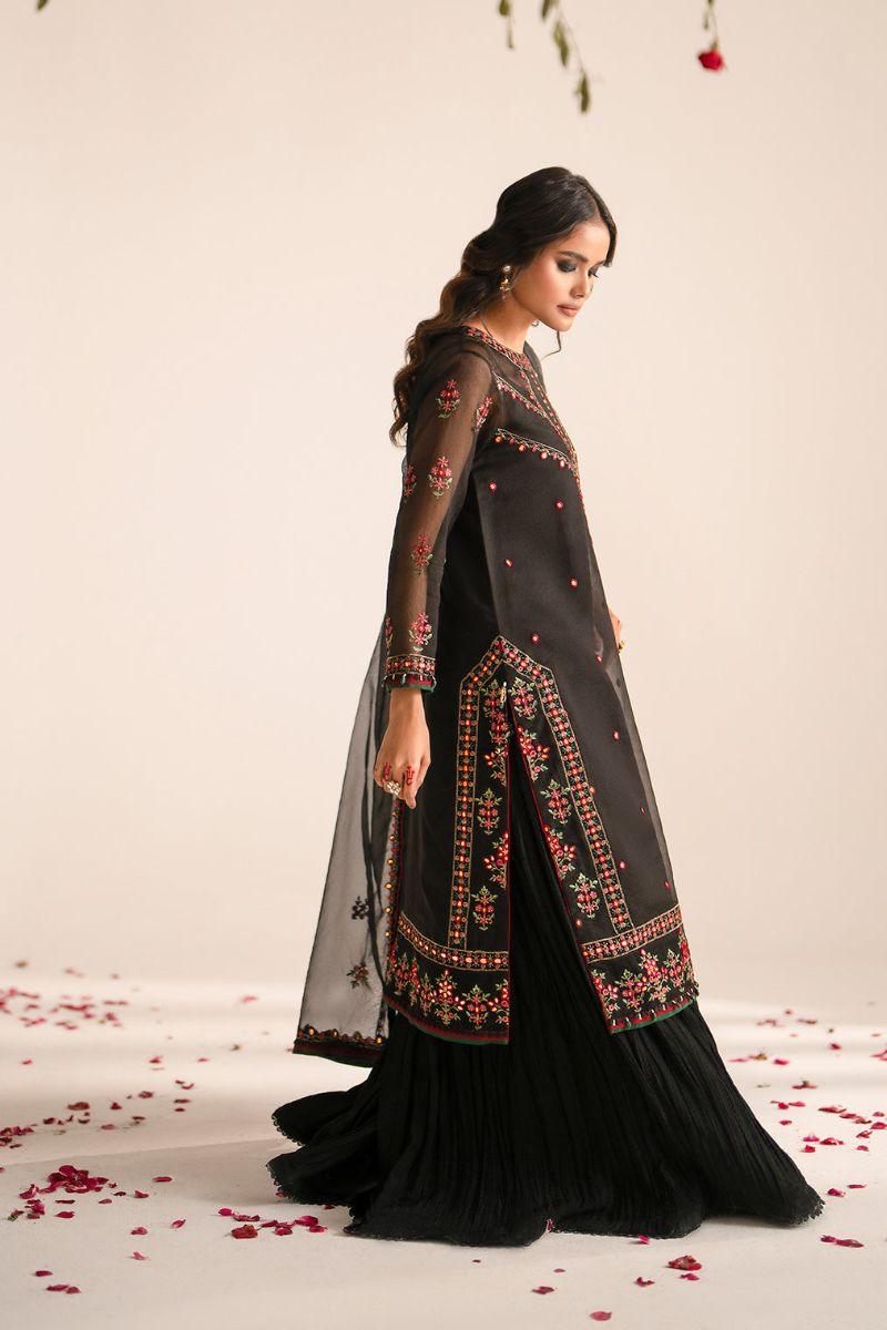 FOZIA KHALID  - Zeba - Sharara - Organza - Black - 4 Piece