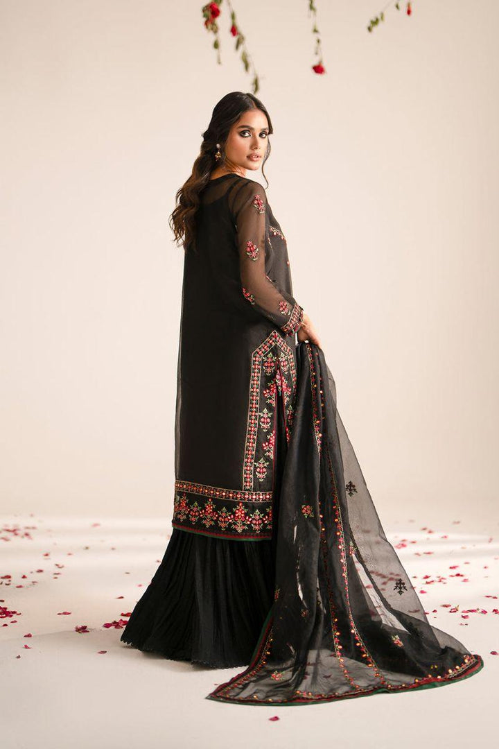 FOZIA KHALID  - Zeba - Sharara - Organza - Black - 4 Piece