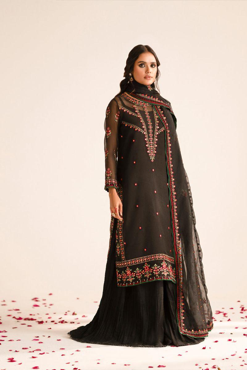 FOZIA KHALID  - Zeba - Sharara - Organza - Black - 4 Piece