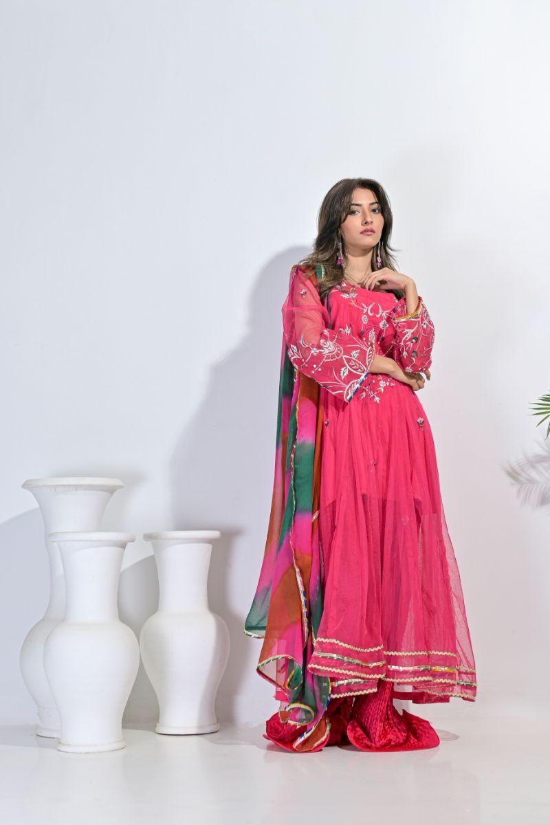 Rubys Couture - Pink maxi- Naza - Net, Silk & Chiffon - 3 Piece