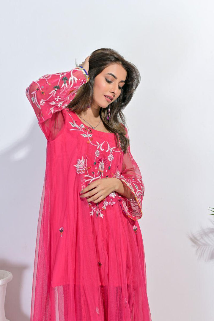 Rubys Couture - Pink maxi- Naza - Net, Silk & Chiffon - 3 Piece