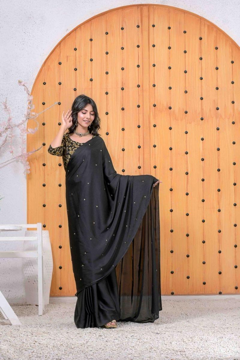 Ruby Couture - NISHA - Saree - 3 Piece - Cotton & Silk - Black - Studio by TCS