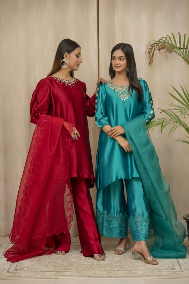 Sadia Aamir - Basar - SeaGreen - Sheesha Silk - 3 Piece