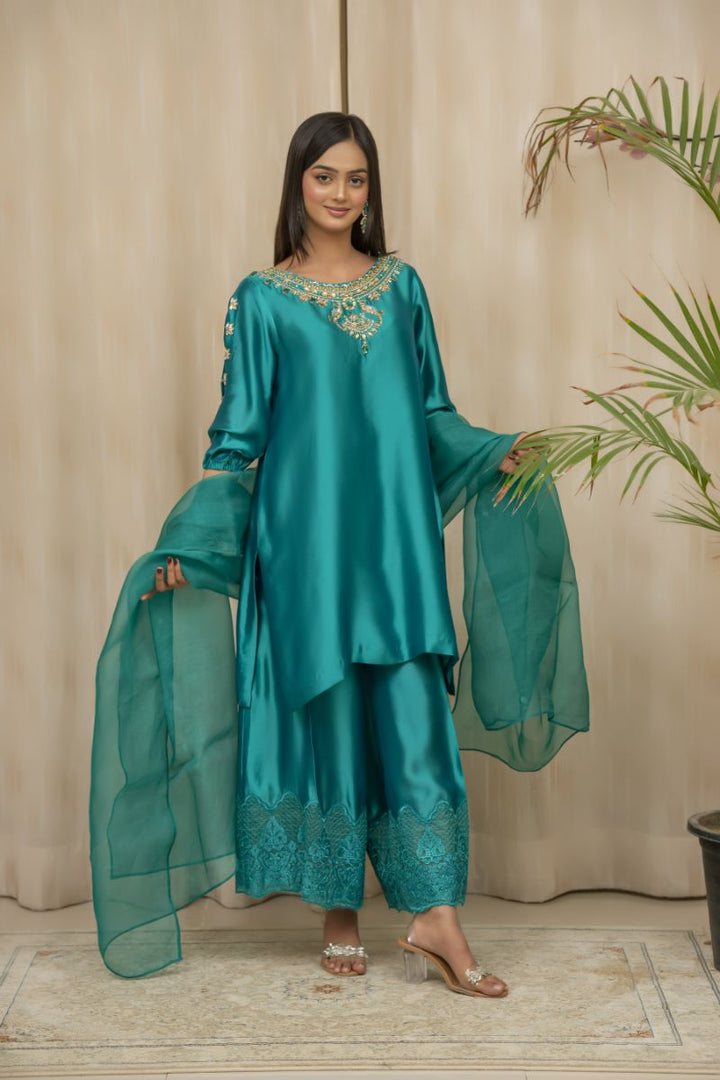 Sadia Aamir - Basar - SeaGreen - Sheesha Silk - 3 Piece