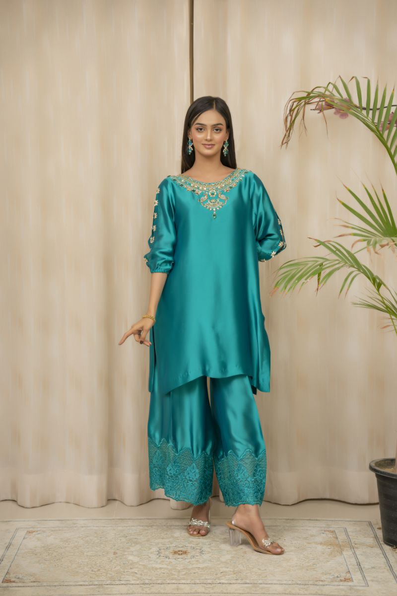 Sadia Aamir - Basar - SeaGreen - Sheesha Silk - 3 Piece