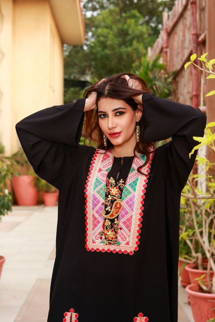 Huma Adnan - Black Rose - Linen - Black - 2 Piece - Stitched