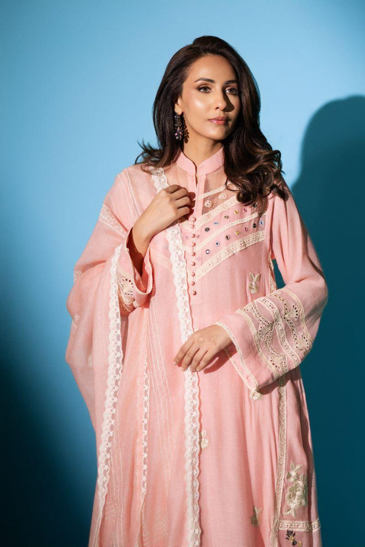 Insia Sohail - Blocked in Pink - 3 Piece - cotton net