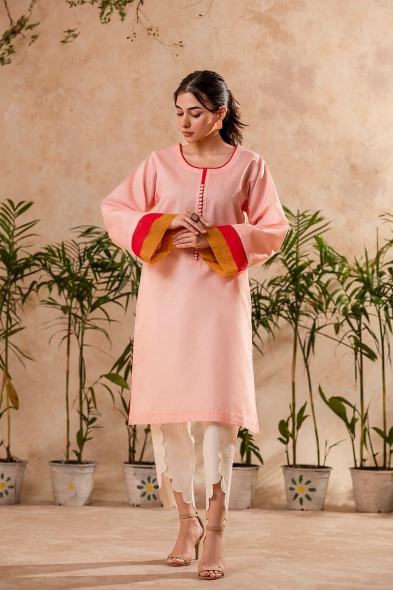 Fozia Khalid - Blush Pink Tunic with Trouser - Cotton - 2 Piece - Studio by TCS