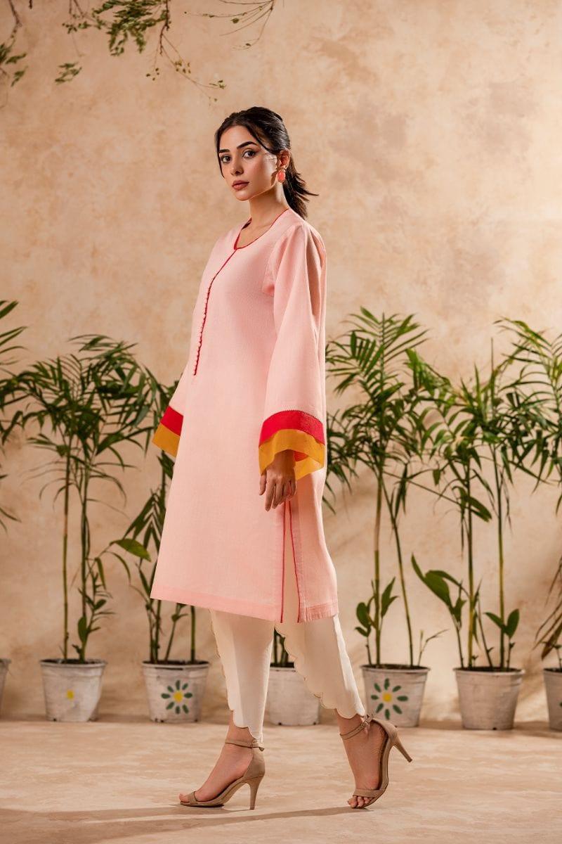 Fozia Khalid - Blush Pink Tunic with Trouser - Cotton - 2 Piece - Studio by TCS