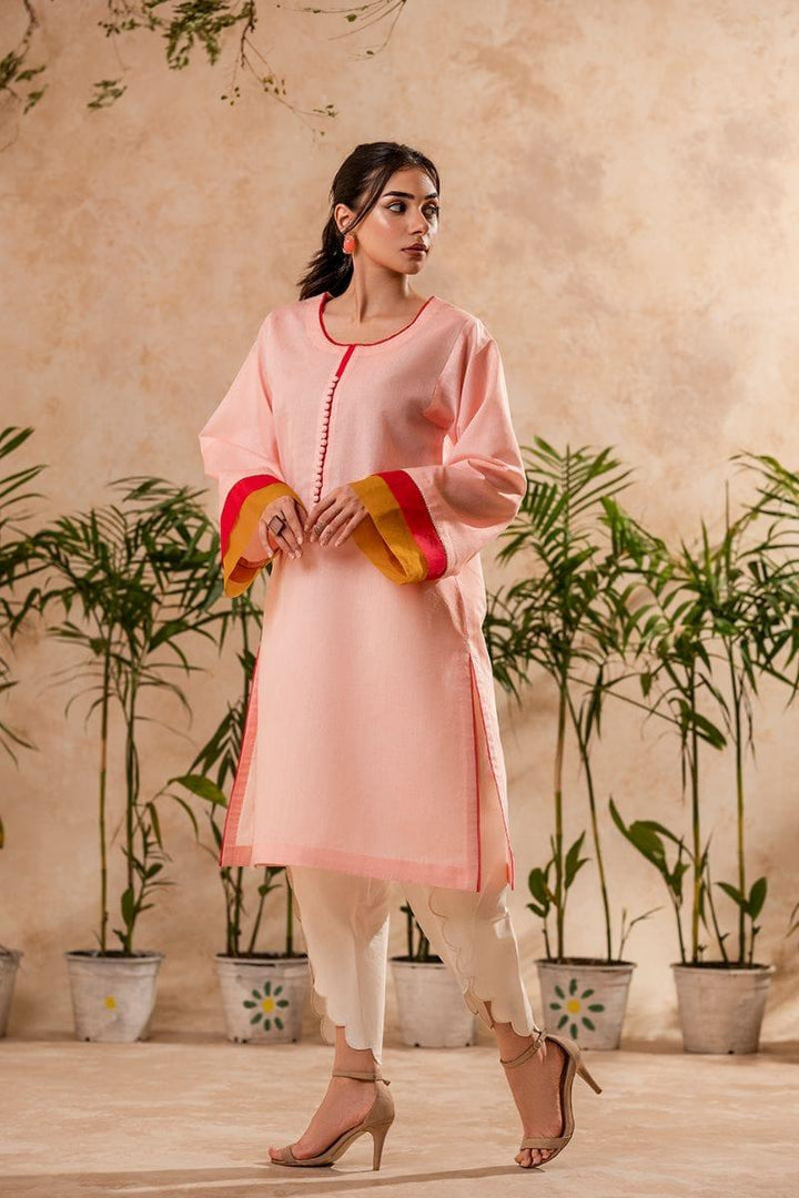 Fozia Khalid - Blush Pink Tunic with Trouser - Cotton - 2 Piece - Studio by TCS