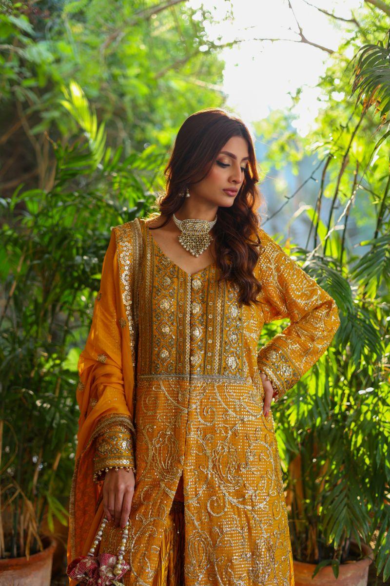 Huma Adnan - Chambeli - Chiffon - Mustard - 3 Piece