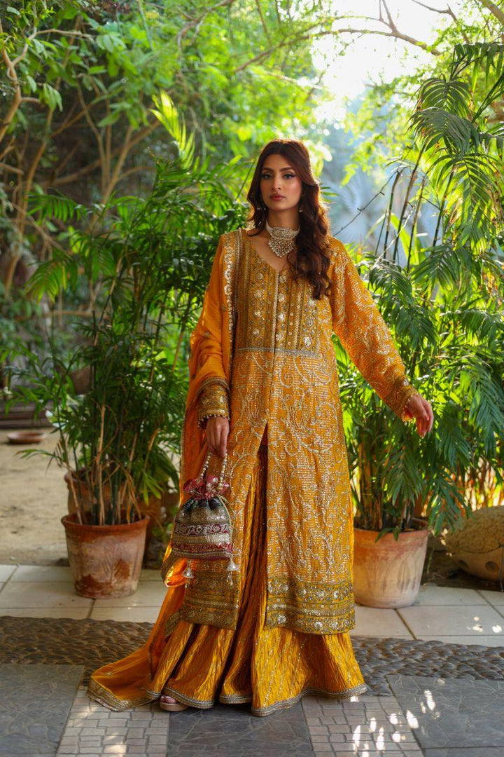 Huma Adnan - Chambeli - Chiffon - Mustard - 3 Piece