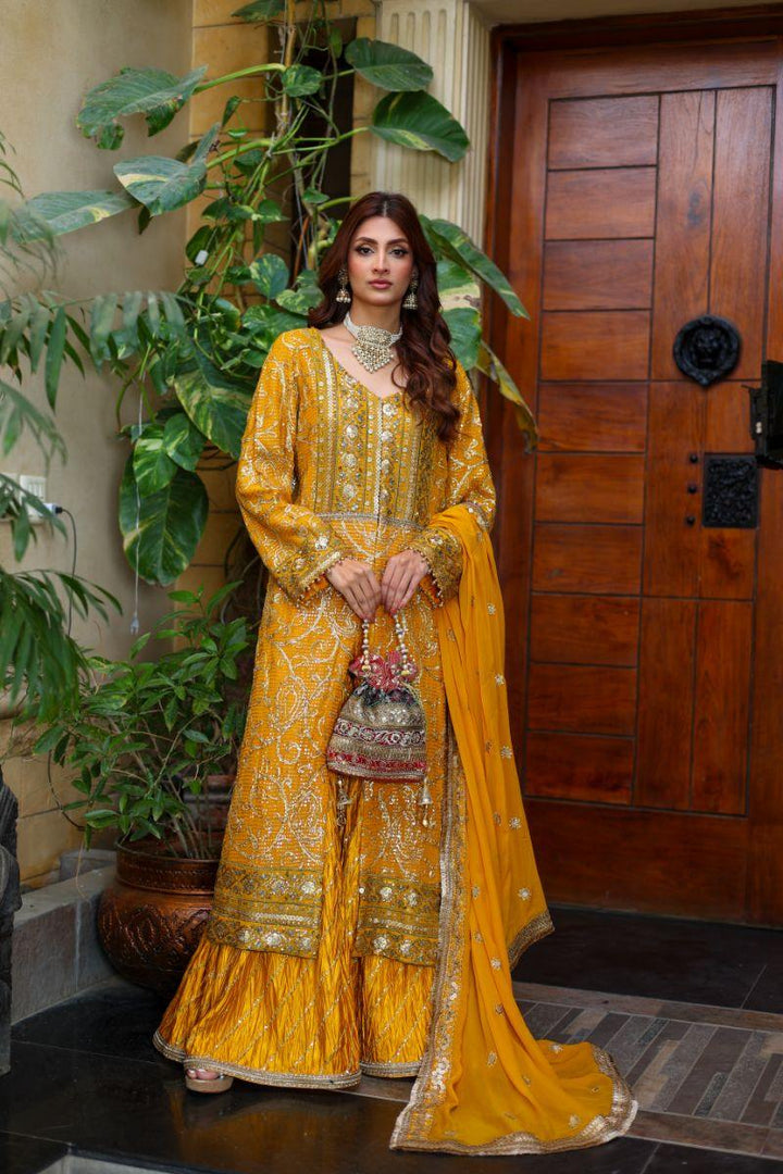 Huma Adnan - Chambeli - Chiffon - Mustard - 3 Piece