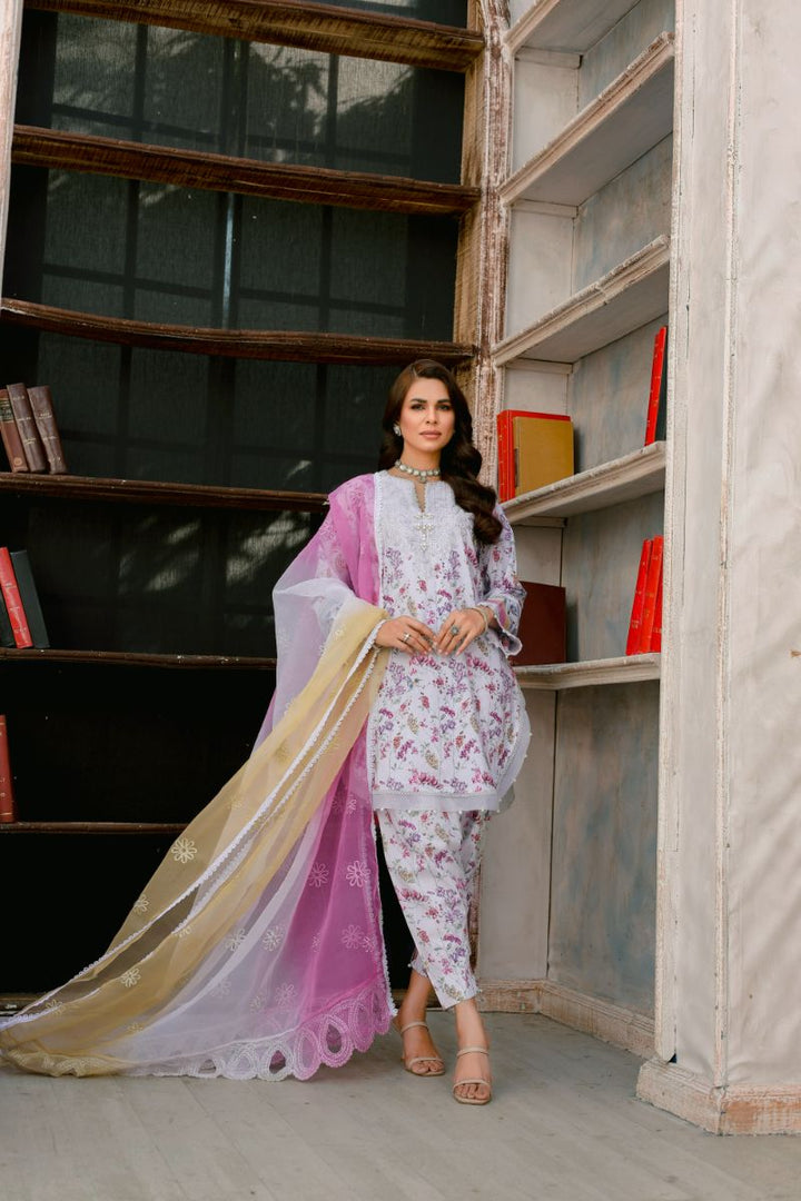 Reema Ahsan - Camellia - Lawn & Organza - Grey  - 3 Piece