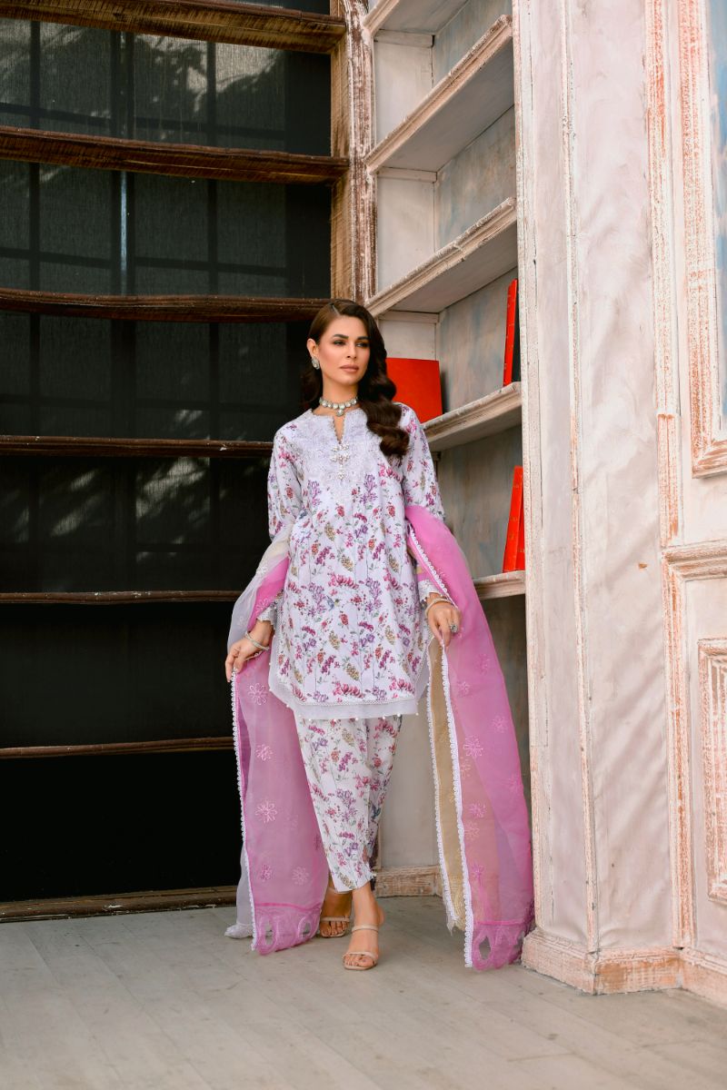 Reema Ahsan - Camellia - Lawn & Organza - Grey  - 3 Piece