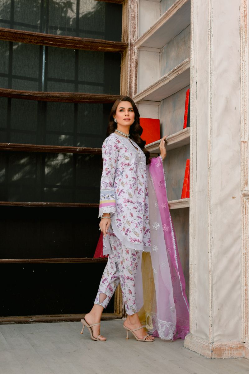 Reema Ahsan - Camellia - Lawn & Organza - Grey  - 3 Piece