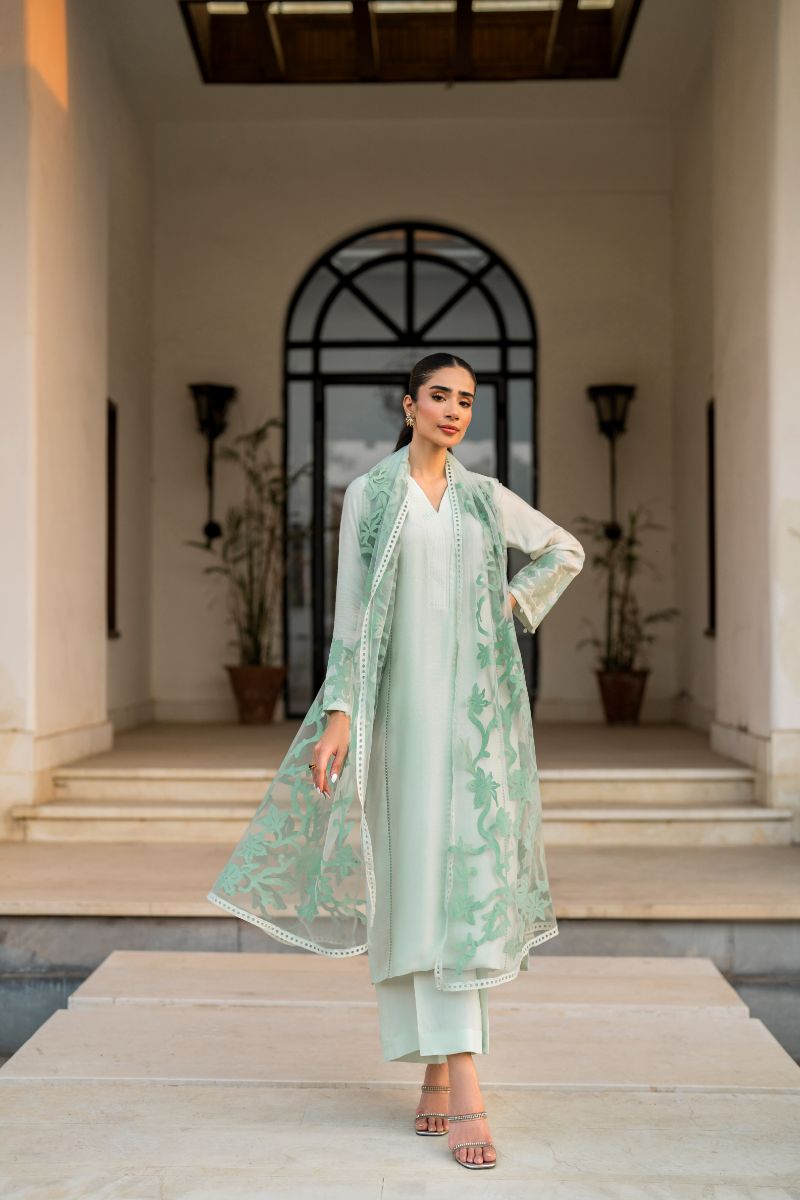 Natasha Kamal - Carmen - green applique - Cotton net lined with cotton silk - 3 Piece