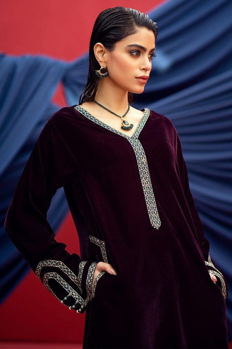 Fozia Khalid - ALEDIA - Velvet - Plum - 3 Piece - Studio by TCS