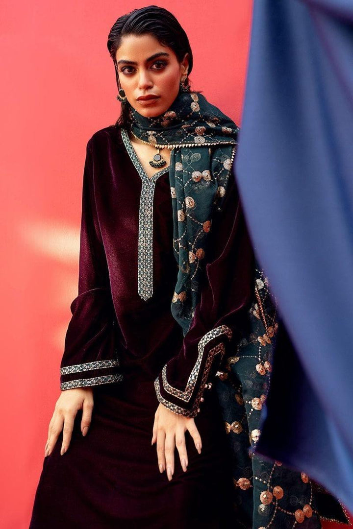 Fozia Khalid - ALEDIA - Velvet - Plum - 3 Piece - Studio by TCS