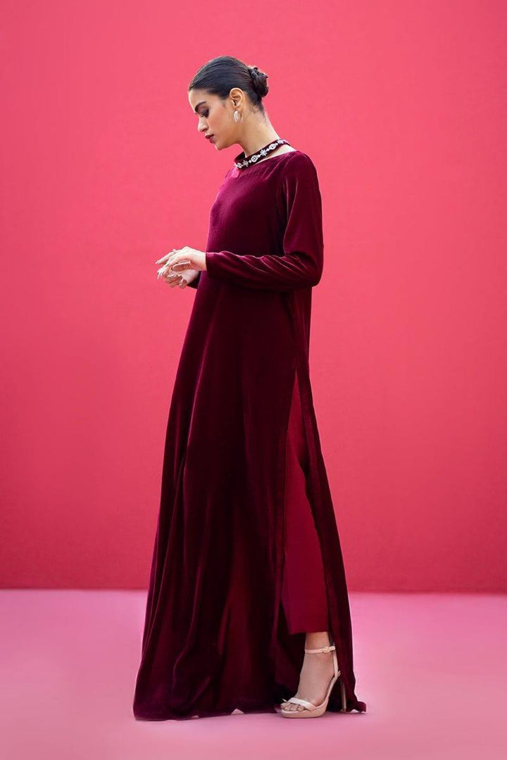 Fozia Khalid - ZARIA - Velvet - Maroon - 2 Piece - Studio by TCS