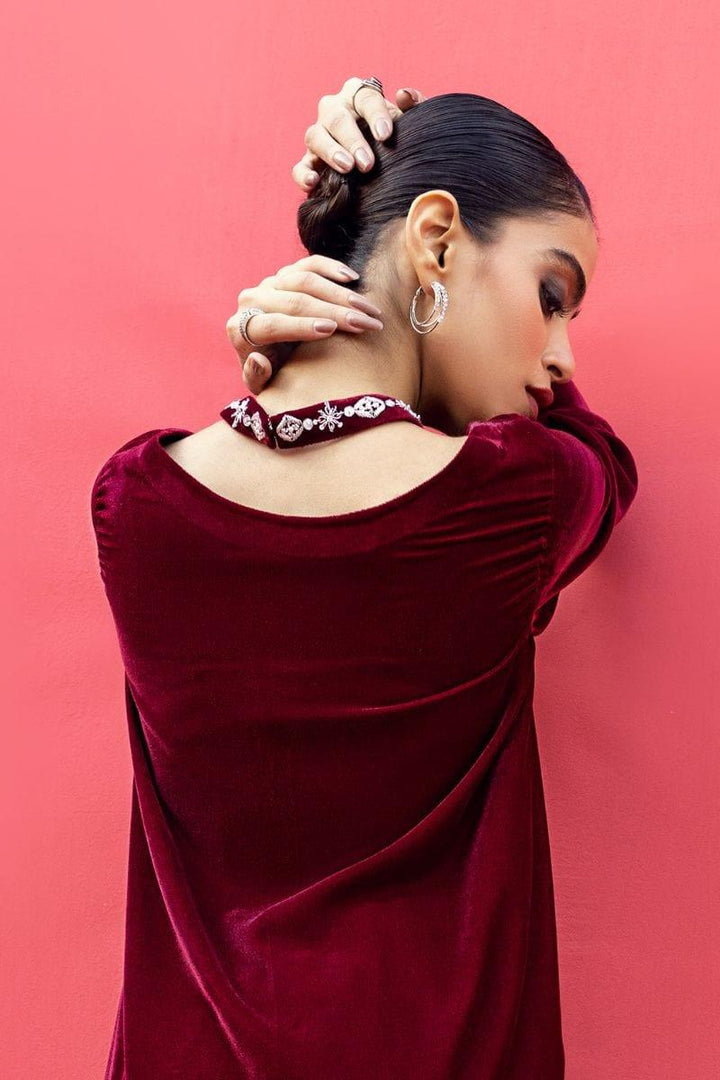 Fozia Khalid - ZARIA - Velvet - Maroon - 2 Piece - Studio by TCS