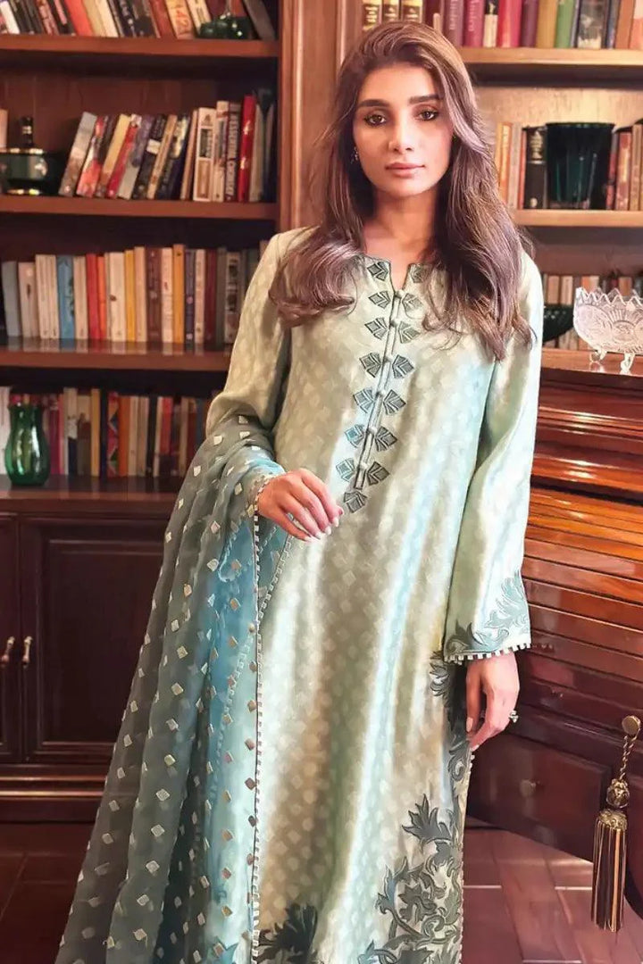 Maheen Trends - DOVE MINT Green - Organza, Cotton & Vescoas - 3 Piece