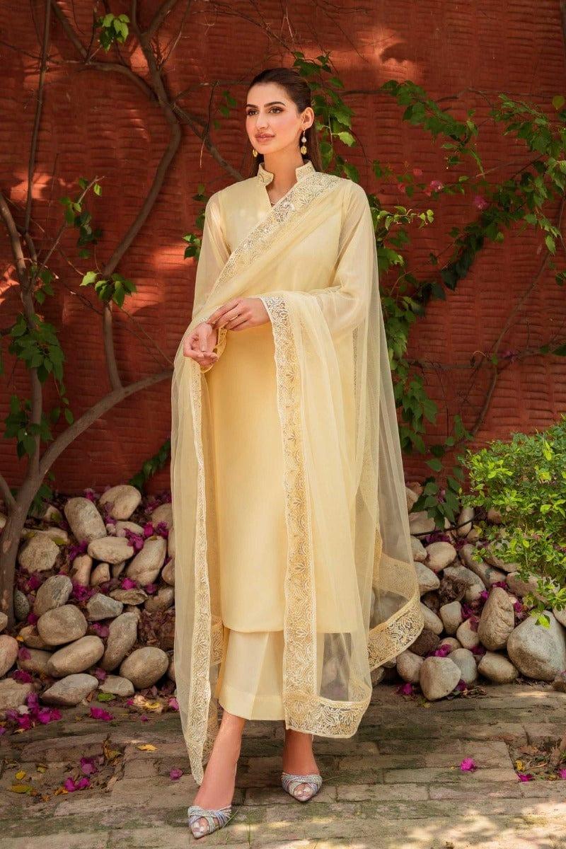 Natasha Kamal - Lemon Yellow Embroidered 3 Piece - Pearl - Studio by TCS